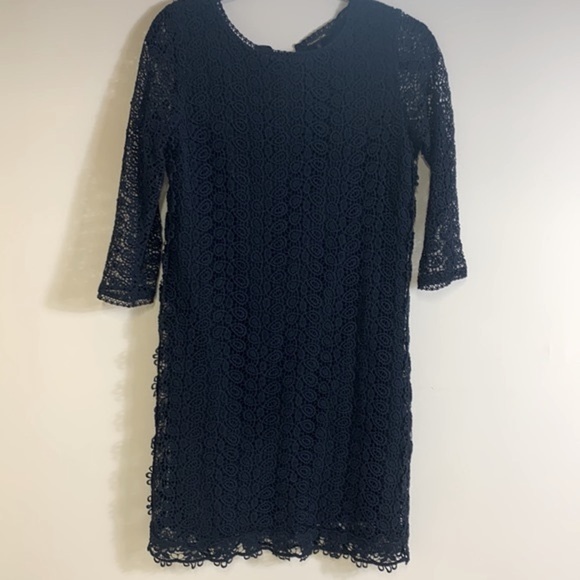 Massimo Dutti Crochet Lace Navy Blue Overlay 3/4 Sleeves Dress size M - Picture 6 of 17